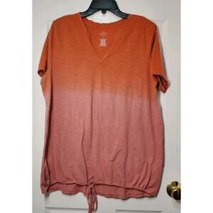 St. John’s Bay Ombre Orange/Pink Short Sleeve V-Neck Drawstring Hem Womens XL